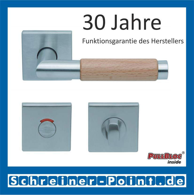Scoop Chiara Holz quadrat PullBloc Quadratrosettengarnitur Edelstahl matt/Buche/Eiche/Merbau, Rosette Edelstahl matt